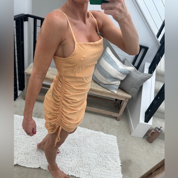Emory Park orange peach ruched adjustable side fitted mini dress summer casual M - Picture 5 of 13